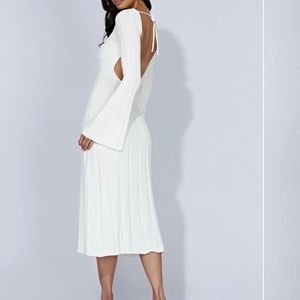 Flare Sleeve Knit Midi Dress - White